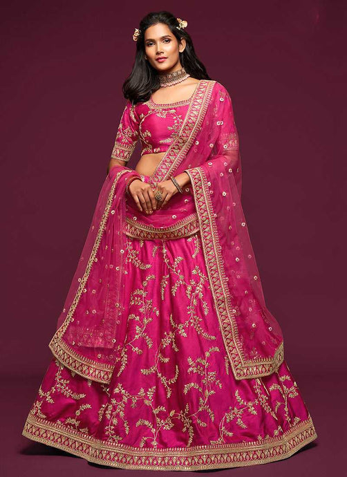 Pink And Gold Silk Embroidered Stylish Lehenga Choli fashionandstylish.myshopify.com