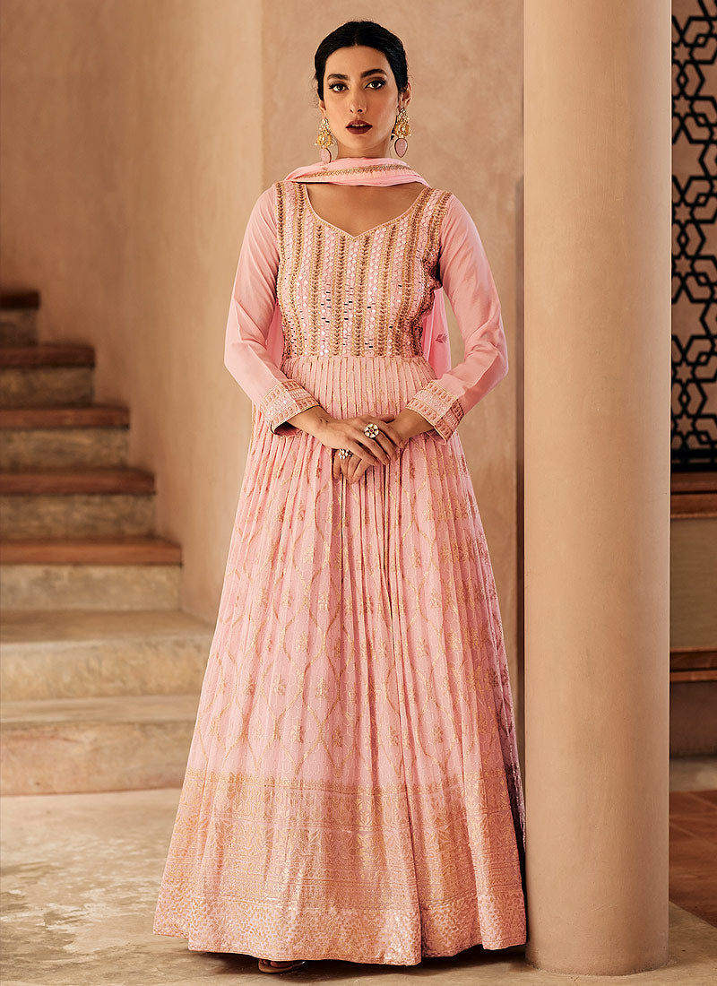 Pink Color Heavy Embroidered Anarkali Suit