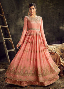 Pink Embroidered Kalidar Anarkali Style Suit fashionandstylish.myshopify.com