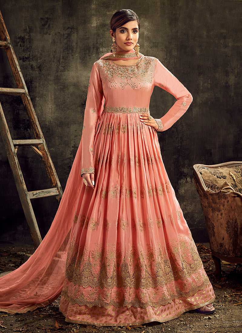 Pink Embroidered Kalidar Anarkali Style Suit fashionandstylish.myshopify.com