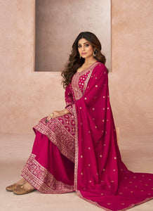 Pink Embroidered Sharara Style Suit