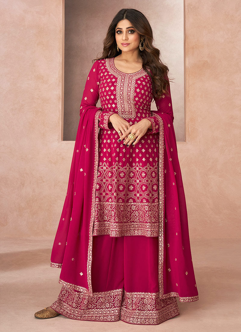 Pink Embroidered Sharara Style Suit