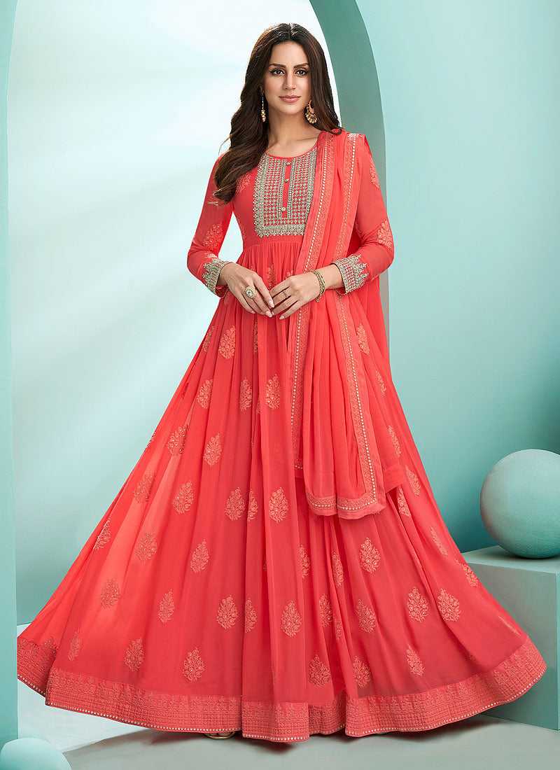 Pink Embroidered Stylish Kalidar Anarkali Suit