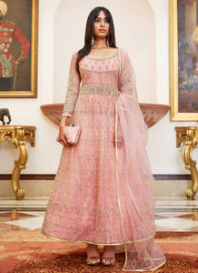 Pink Floral Designer Embroidered Kalidar Anarkali fashionandstylish.myshopify.com