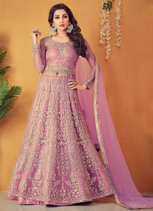 Pink Floral Embroidered Designer Lehenga Style Anarkali fashionandstylish.myshopify.com