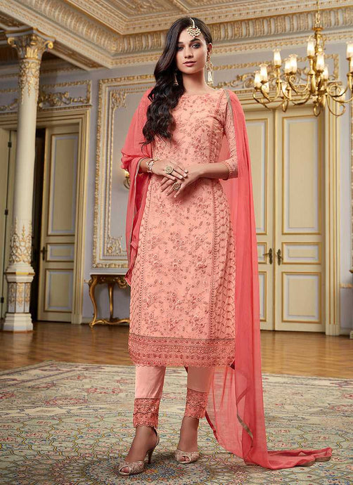 Pink Floral Embroidered Straight Pant Style Suit fashionandstylish.myshopify.com