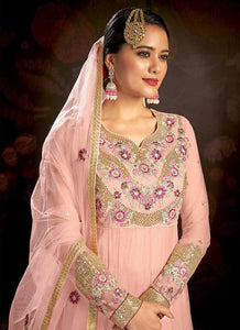 Pink Floral Embroidered Stylish Kalidar Anarkali fashionandstylish.myshopify.com