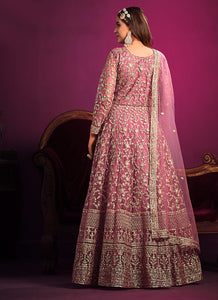 Pink Floral Heavy Embroidered  Anarkali Suit