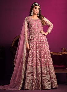 Pink Floral Heavy Embroidered  Anarkali Suit