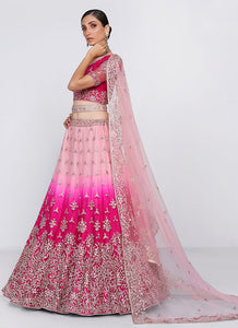 Pink Floral Shaded Embroidered Heavy Designer Lehenga
