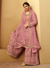 Load image into Gallery viewer, Pink Heavy Embroidered Designer Palazzo Style Suit fashionandstylish.myshopify.com
