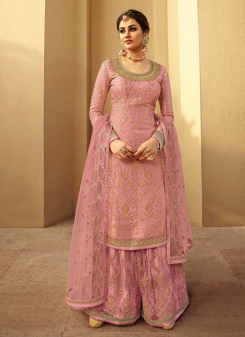 Pink Heavy Embroidered Designer Palazzo Style Suit fashionandstylish.myshopify.com