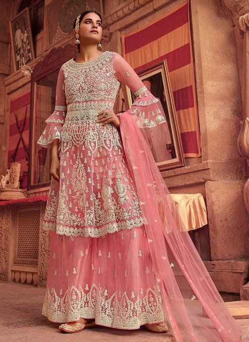 Pink Heavy Embroidered Designer Sharara Style Suit fashionandstylish.myshopify.com