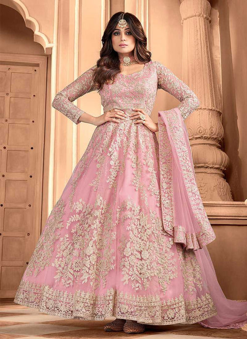 Pink Heavy Embroidered Gown Style Anarkali fashionandstylish.myshopify.com