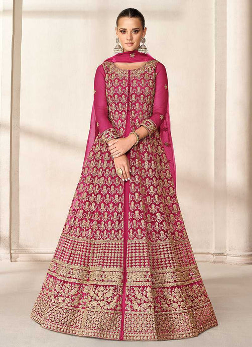 Pink Heavy Embroidered High Slit Style Anarkali fashionandstylish.myshopify.com