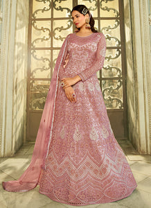 Pink Heavy Embroidered Kalidar Anarkali Style