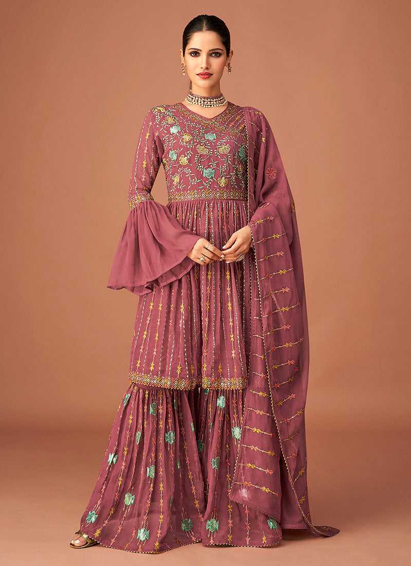 Pink Heavy Embroidered Sharara Style Suit fashionandstylish.myshopify.com