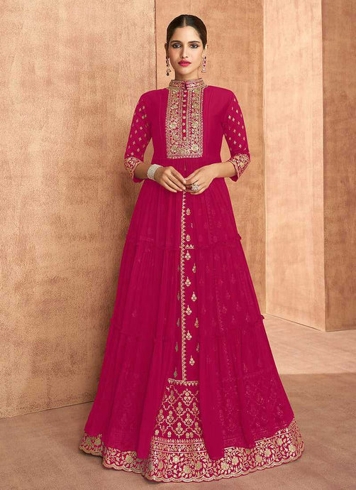 Pink Heavy Embroidered Slit Style Lehenga Anarkali fashionandstylish.myshopify.com