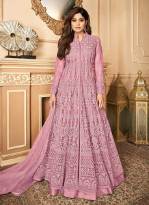 Pink Lucknowi Work Embroidered Anarkali style Lehenga fashionandstylish.myshopify.com
