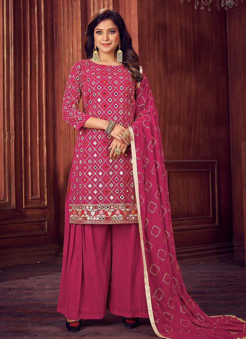 Pink Mirror Embroidered Sharara Style Suit fashionandstylish.myshopify.com