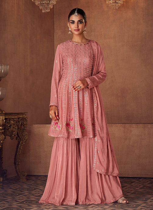 Pink Mirror Embroidered Stylish Sharara Suit