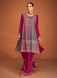 Pink Multicolor Embroidered Sharara Style Suit