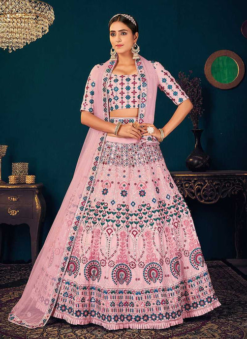 Pink Multicolor Heavy Embroidered Designer Lehenga Choli fashionandstylish.myshopify.com