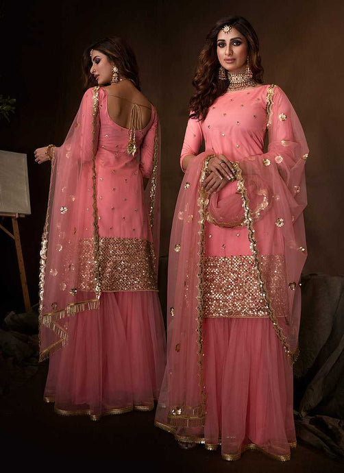 Pink Sequins Work Embroidered Gharara Style Suit fashionandstylish.myshopify.com