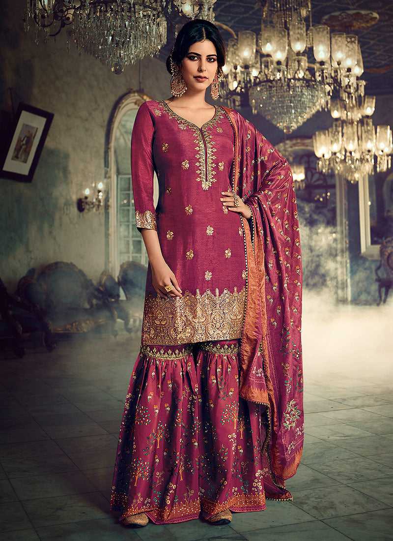 Pink Silk Work Printed Gharara Style Suit fashionandstylish.myshopify.com