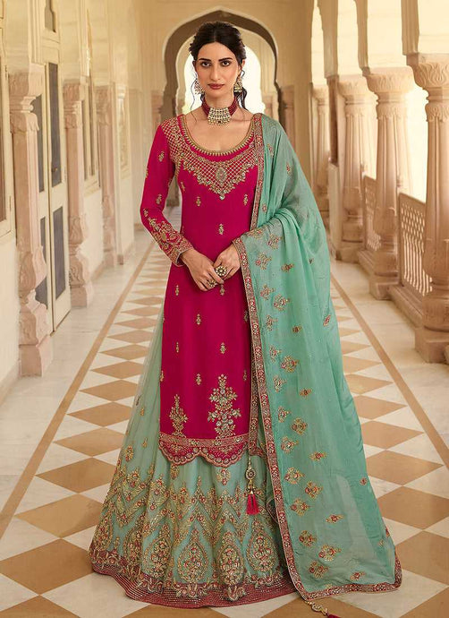 Pink and Aqua Designer Heavy Embroidered Lehenga fashionandstylish.myshopify.com