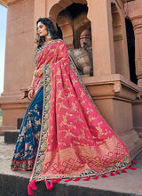 Load image into Gallery viewer, Pink and Blue Embroidered Bollywood Style Saree fashionandstylish.myshopify.com

