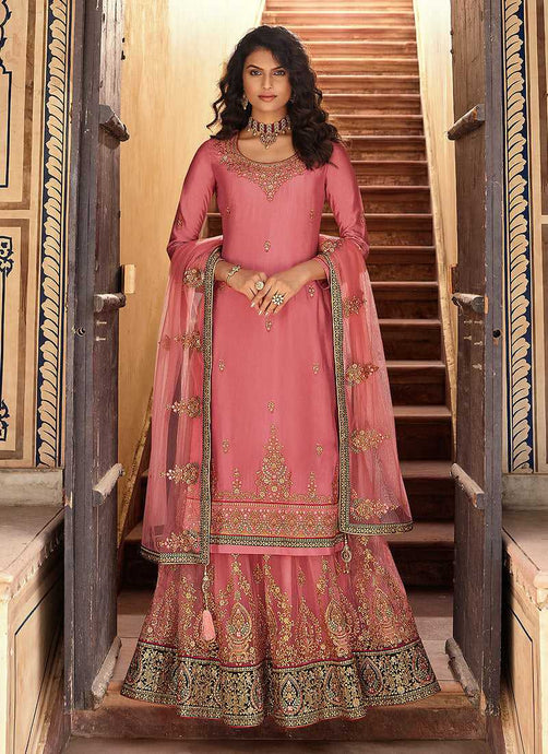 Pink and Gold Designer Heavy Embroidered Lehenga fashionandstylish.myshopify.com