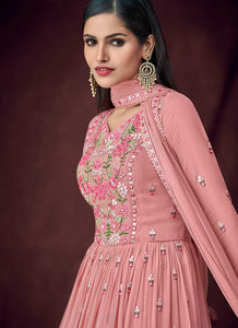 Pink and Gold Embroidered Anarkali Style Lehenga fashionandstylish.myshopify.com