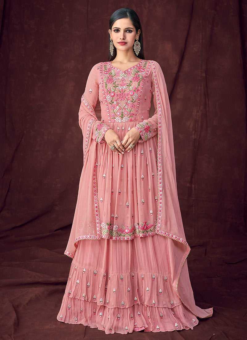 Pink and Gold Embroidered Anarkali Style Lehenga fashionandstylish.myshopify.com