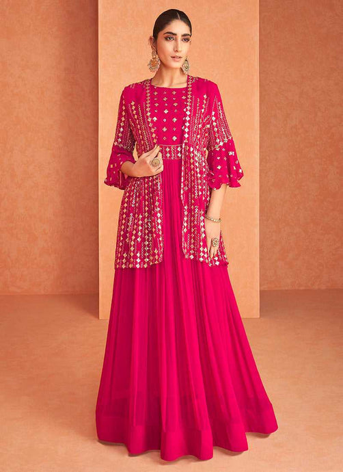 Pink and Gold Embroidered Jacket Style Anarkali Suit fashionandstylish.myshopify.com