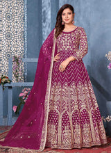 Load image into Gallery viewer, Pink and Gold Embroidered Kalidar Anarkali Suit fashionandstylish.myshopify.com
