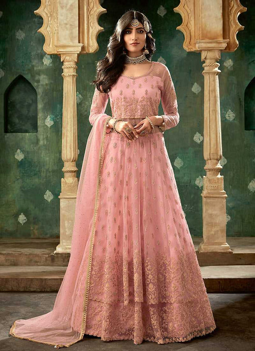 Pink and Gold Embroidered Lehenga fashionandstylish.myshopify.com