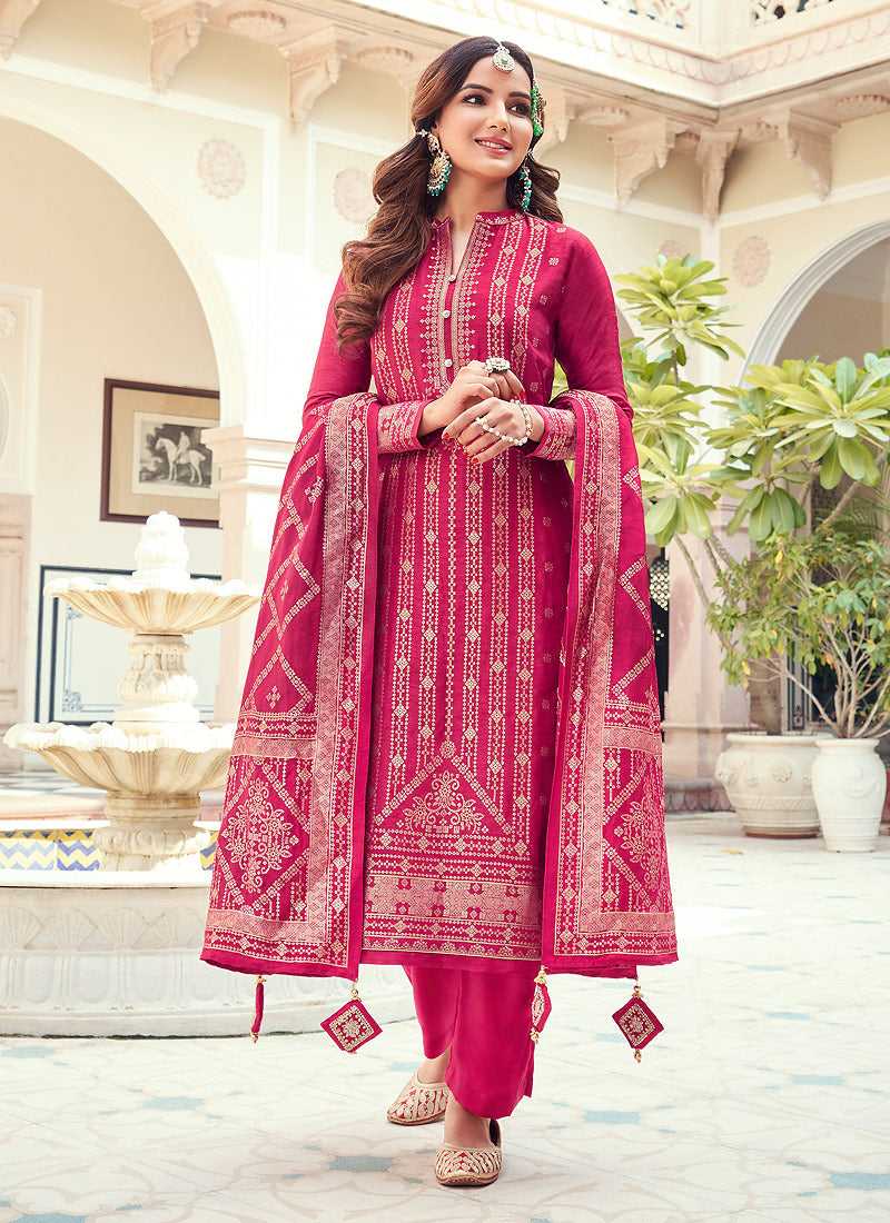 Pink and Gold Embroidered Pant Style Suit fashionandstylish.myshopify.com