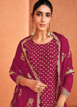 Load image into Gallery viewer, Pink and Gold Embroidered Sharara Style Suit fashionandstylish.myshopify.com

