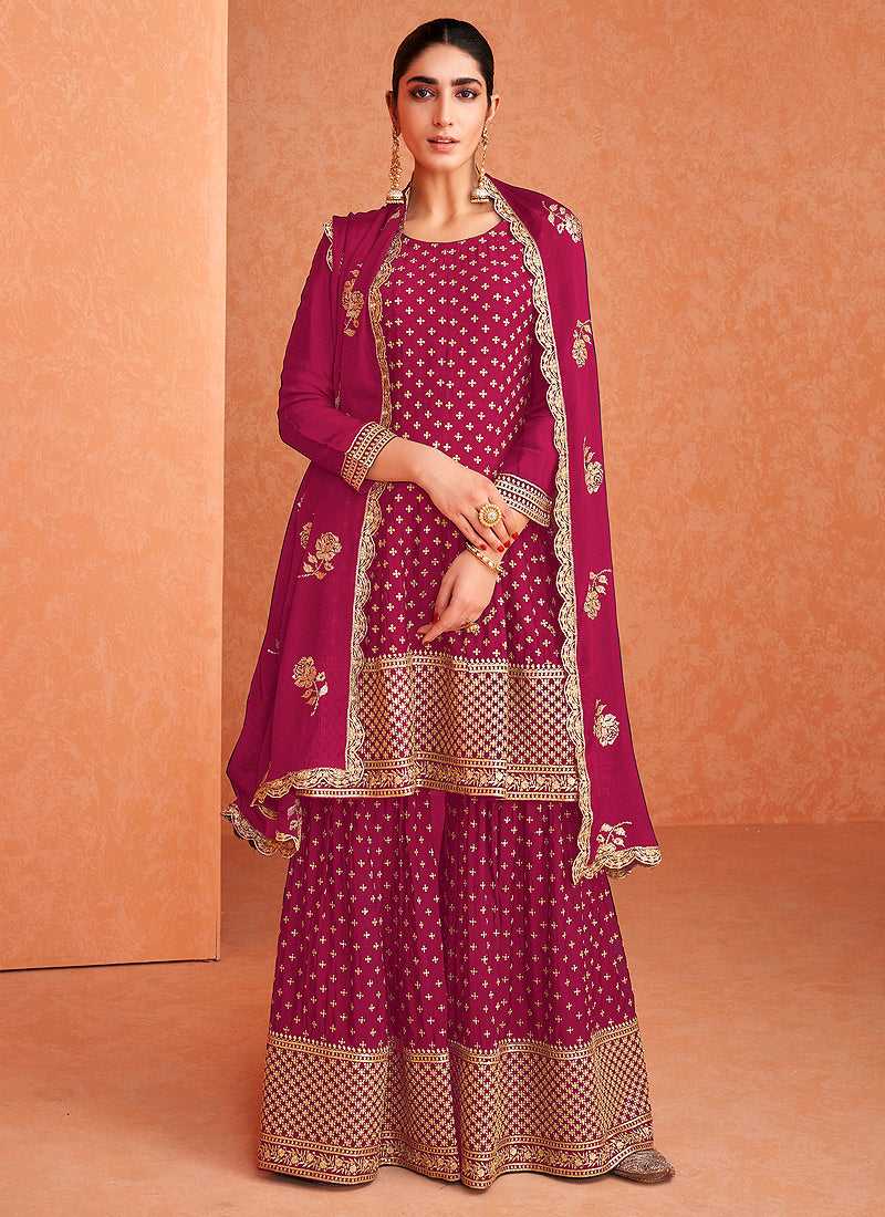 Pink and Gold Embroidered Sharara Style Suit fashionandstylish.myshopify.com