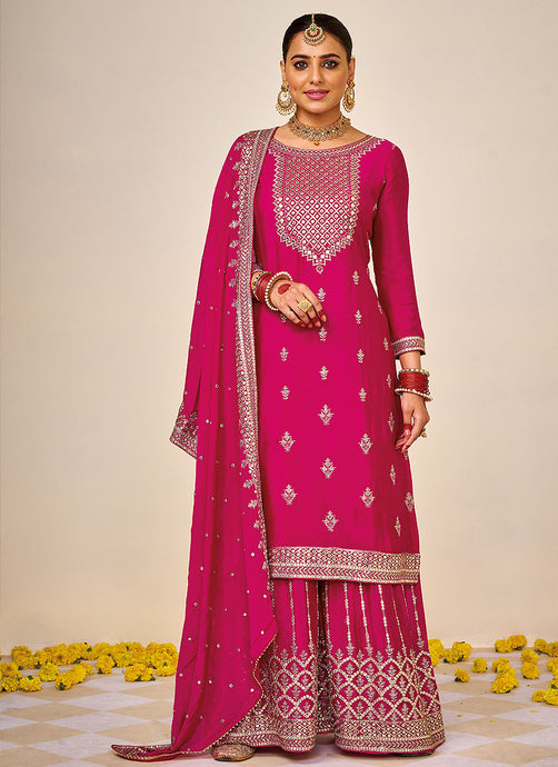 Pink and Gold Embroidered Sharara Style Suit