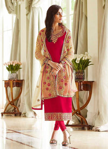 Pink and Gold Embroidered Straight Pant Style Suit fashionandstylish.myshopify.com