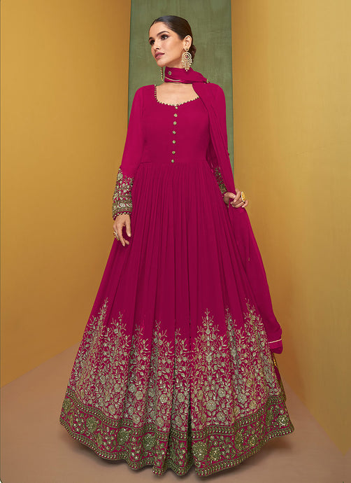Pink and Gold Heavy Embroidered Anarkali Suit