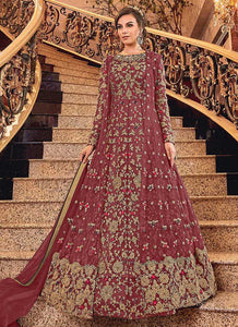 Pink and Gold Heavy Embroidered Anarkali fashionandstylish.myshopify.com
