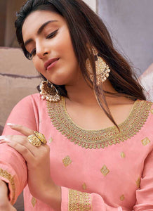 Pink and Gold Heavy Embroidered Designer Palazzo Style Suit fashionandstylish.myshopify.com