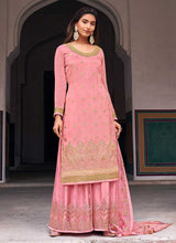 Load image into Gallery viewer, Pink and Gold Heavy Embroidered Designer Palazzo Style Suit fashionandstylish.myshopify.com
