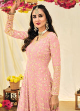 Load image into Gallery viewer, Pink and Gold Heavy Embroidered Kalidar Anarkali fashionandstylish.myshopify.com
