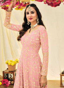 Pink and Gold Heavy Embroidered Kalidar Anarkali fashionandstylish.myshopify.com