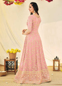 Pink and Gold Heavy Embroidered Kalidar Anarkali fashionandstylish.myshopify.com