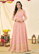 Pink and Gold Heavy Embroidered Kalidar Anarkali fashionandstylish.myshopify.com